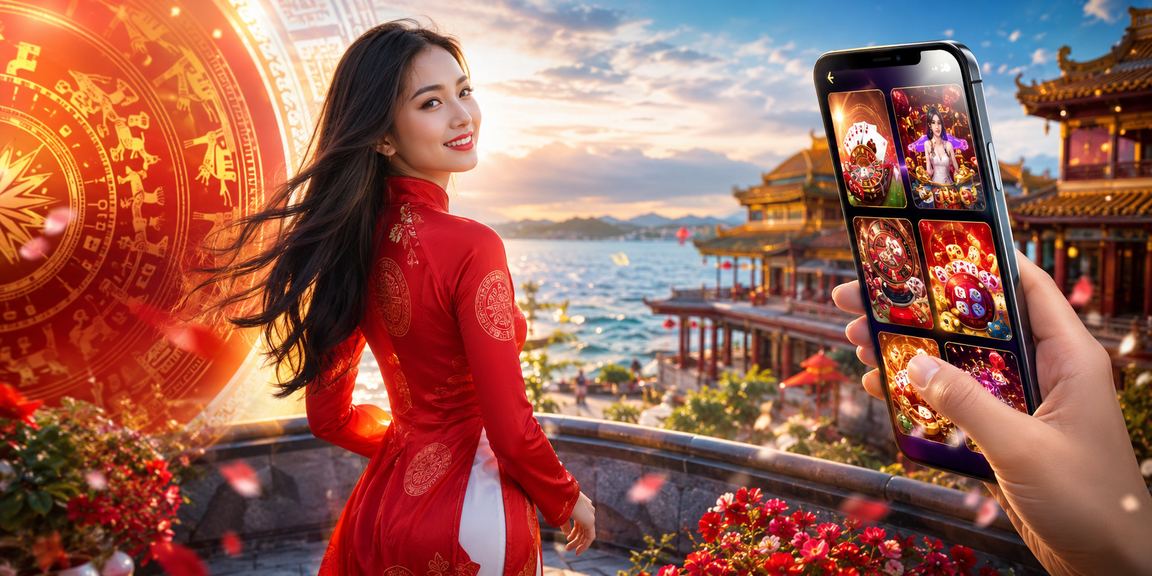 Người phụ nữ mặc áo dài Huế sử dụng điện thoại chơi casino trực tuyến
